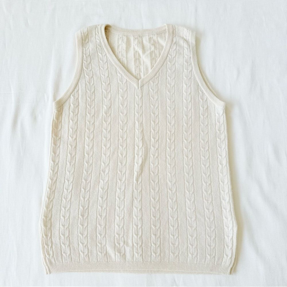 Womens Cashmere Top Vest Cable Knit Vneck Sleeveless Stretchy Soft Casual S M